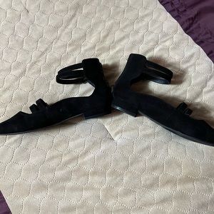 Designer lab black suede pointed ankle buckle flats from Lord and Taylor